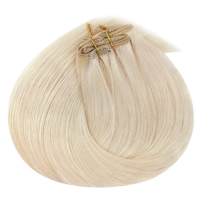 Ve Sunny Blonde Clip in Hair Extensions Human Hair Clip in Extensions Platinum Blonde Real Human Hair Extensions Clip ins Long Straight Hair Easy to Wear 7pcs 120g 20inch