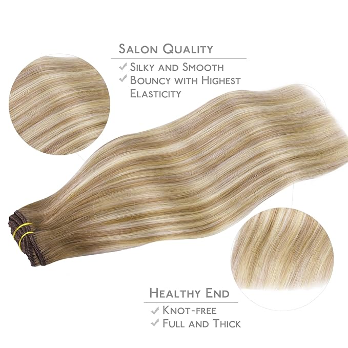 WENNALIFE Clip in Hair Extensions Real Human Hair, 22 Inch 120g 7pcs Balayage Dirty Blonde with Platinum Ends Remy Hair Natural Double Weft