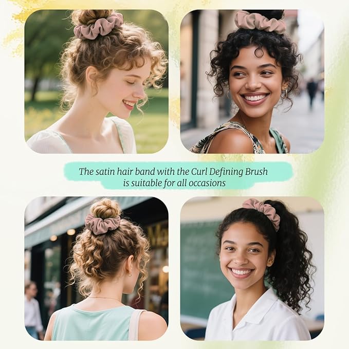 Curly Hair Brush Boar Bristles Curl Defining Brush With 2 Psc Silk Scrunchies Detangling Brush For Curly Hair Detangling Brush Styling Comb Curling Curling Brush (Green)