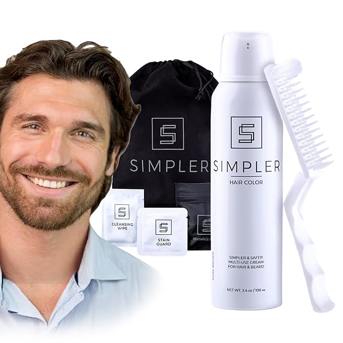 Simpler Hair Color for Men Kit for Full Gray Coverage - Medium Brown Men’s Hair Dye - Easy Hair or Beard Dye for 100% Gray Coverage - Ammonia Free Hair Color, Beard Coloring for Men