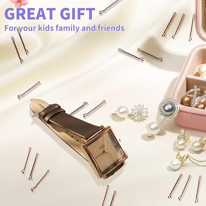 400Pcs Bobby Pins Brown, Cyluer Bobby Pin, 2 Inch Premium Bobby Pins Secure Hold & Pain Free For Women Girls and Kids, Invisible Wave Hair Pins Bulk With Storage Case, Suitable For Various Hairstyles