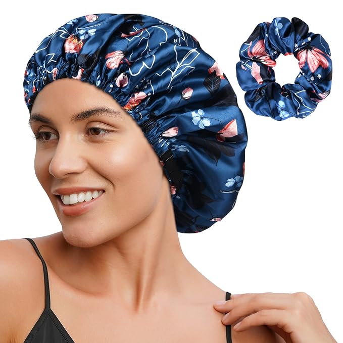 YANIBEST Adjustable Satin Bonnet Double Layer Hair Bonnet for Sleeping Bonnets for Women Hats Curly Natural Hair, Orchid