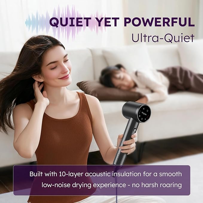 Hair Dryer, Professional Ionic Hair Dryer for Fast Drying, Low Noise, Lightweight, 600 Million Negative Ions High-Speed Hair Blow Dryer with Diffuser for Curly Hair Women, Men, Home, Travel, Salon