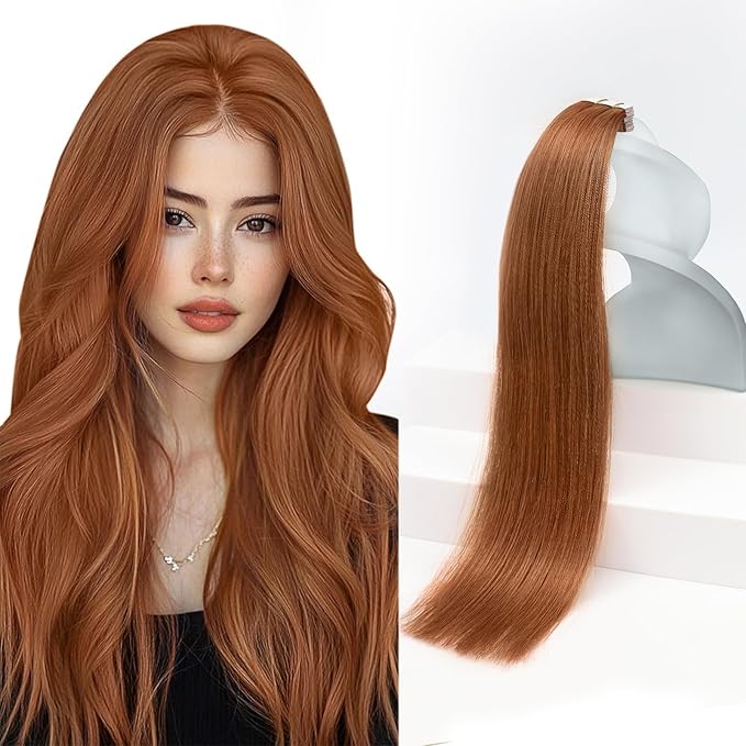 Sunny Hair Tape in Hair Extensions Real Human Hair Invisible Remy Hair Extensions Tape ins for Women Copper Red 12 inch 20Pcs