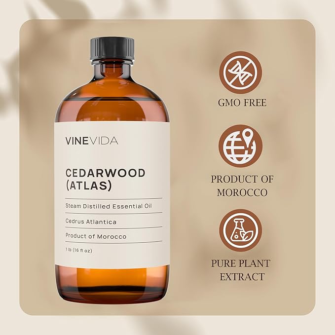 VINEVIDA Cedarwood Atlas Essential Oil 16 oz - Undiluted Candle Oil Scent for DIY Candlemaking - Bulk Essential Oil for Soap Making