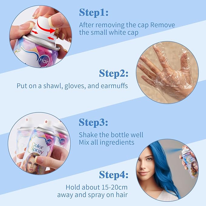Temporary Hair Color Spray, Blue Hair Dye, Hair Color For Women, Temporary Hair Dye, Washable, Easy To Colour, Mild Formula, Suitable For Various Hair Types, Works On All Hair Colors 120ml