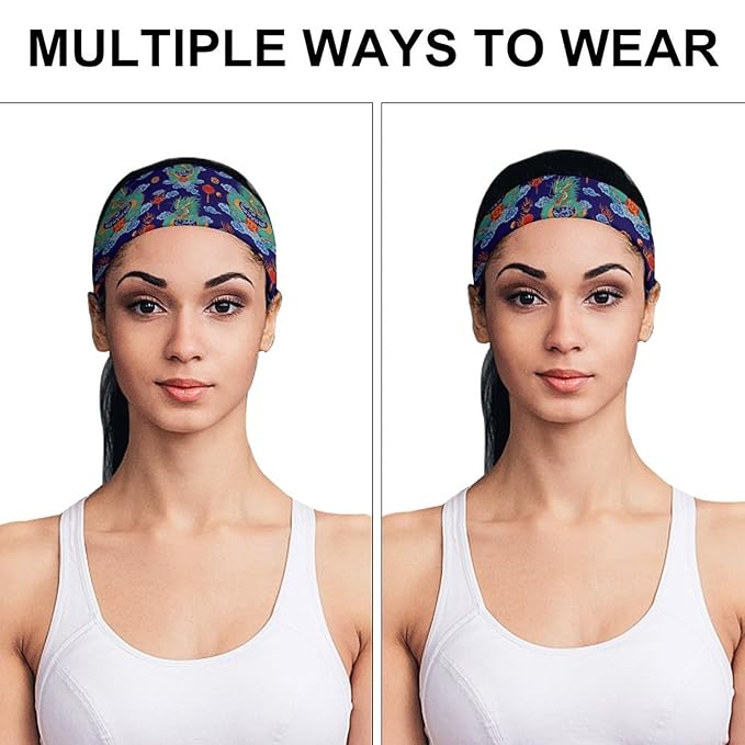 Sport Headbands for Men & Women, Sweat Wicking Workout Sweatband Traditional Chinese Dragon Design Hairband for Running, Cycling, Football, Yoga