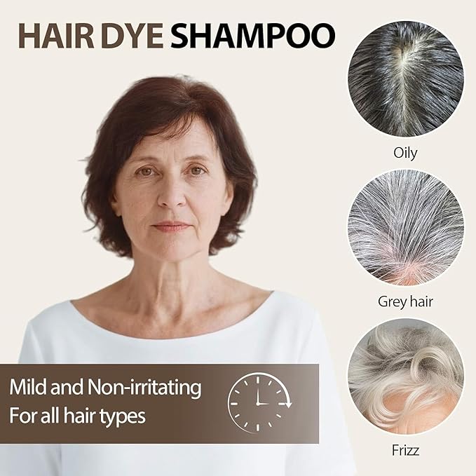 Brown Hair Dye Shampoo, 3 in 1 Instant Hair Color with 15 Min Gray Coverage, Natural Semi-Permanent Herbal Shampoo for Men & Women