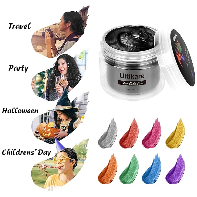 Temporary Hair Color for Kids black, Ultikare Hair Dye Natural Styling Wax Color Instant Mud Cream Gel 3.4 Fl Oz Girl Gifts, Party, Cosplay DIY, Children's Day