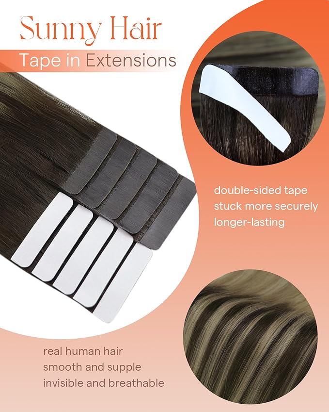 Sunny Tape in Hair Extensions Human Hair Dark Brown Balayage Blonde Hair Extensions Real Human Hair Tape ins 18 Inch Tape in Extensions 20Pcs 50g