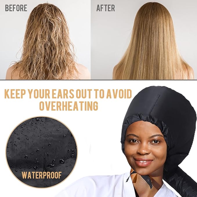 Bonnet Hood Hair Dryer Attachment - Hair Dryer Bonnet with Elastic Strap, Used for Hair Styling, Deep Conditioning and Hair Drying (Black)
