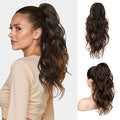 FLUFYMOOZ Ponytail Extension, 18 Inch Claw Clip Ponytail Extension, Wavy Curly Claw Clip in Ponytail Hair Extensions, Natural Fake Ponytail Synthetic Hairpiece for Women (Almond brown)