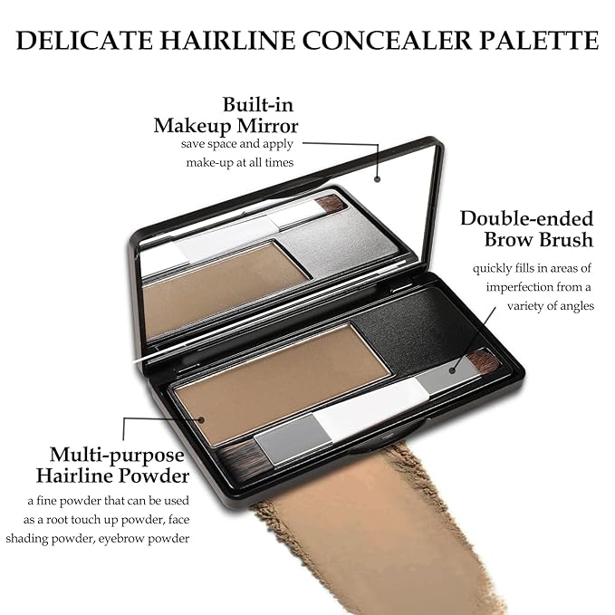 Boobeen Hair Shadow Powder Kit, Roots Touch-Up Powder Cover Hair Color, Temporary Concealer with Brush for Gray Root