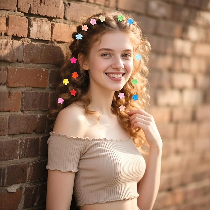 JANYUN 50 Pcs Colorful Mini Hair Claw Small Hair Clips Clamps Hair Accessories for Women Decorative Bun Tiny Hair Clips, Assorted Colors (Floral)