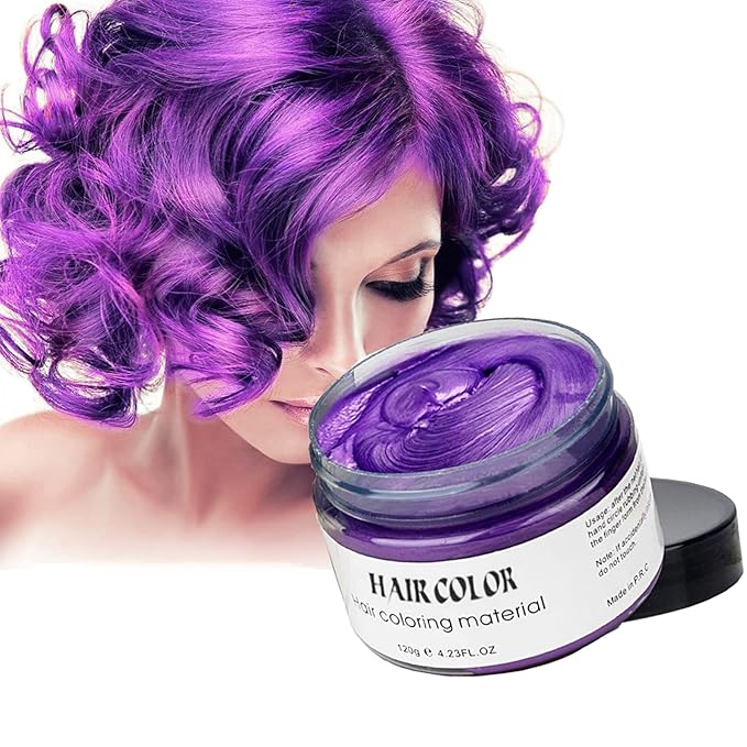 Temporary Hair Color Wax Dye,Hair Spray Color, Natural Hair Wax Color, Kids Temporay Hair Wax Dye Ash for Halloween Cosplay,Party,Masquerade (Purple, 120g)