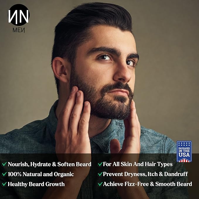Natnique Beard Care Gift Set – Organic Jojoba Beard Conditioner with Vitamin E & Tea Tree + Vegan Beard Brush – Natural Moisturizer & Grooming Kit for Men – Softens, Hydrates & Reduces Itch