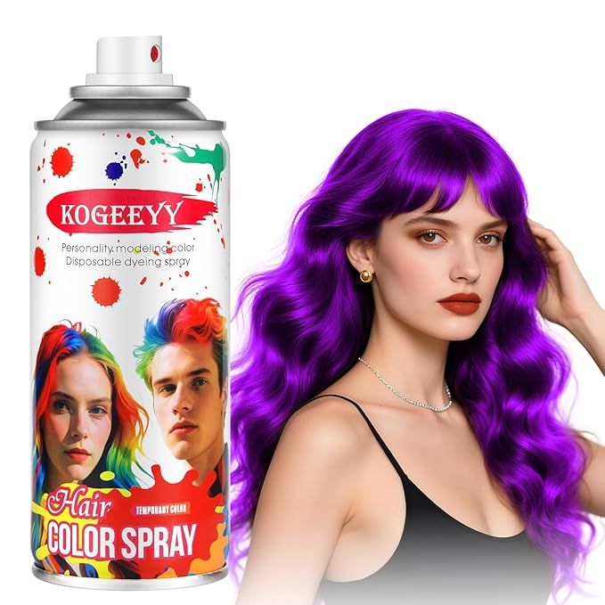 Christmas Purple Hair Spray, Hair Spray Temporary for Women Kids Men, Washable Temporary Hair Dye Spray, Spray Hair Color Wax Non-Sticky for Cosplay Party, Halloween, Crazy Hair Day (Purple, 4.06 oz)