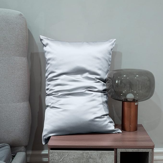 J JIMOO 100% Mulberry Silk Pillowcase for Hair and Skin, Both Sides 19 Momme Pure Natural Silk Pillowcases Soft Breathable Queen 20''×30'', Silver Grey 1 Pack