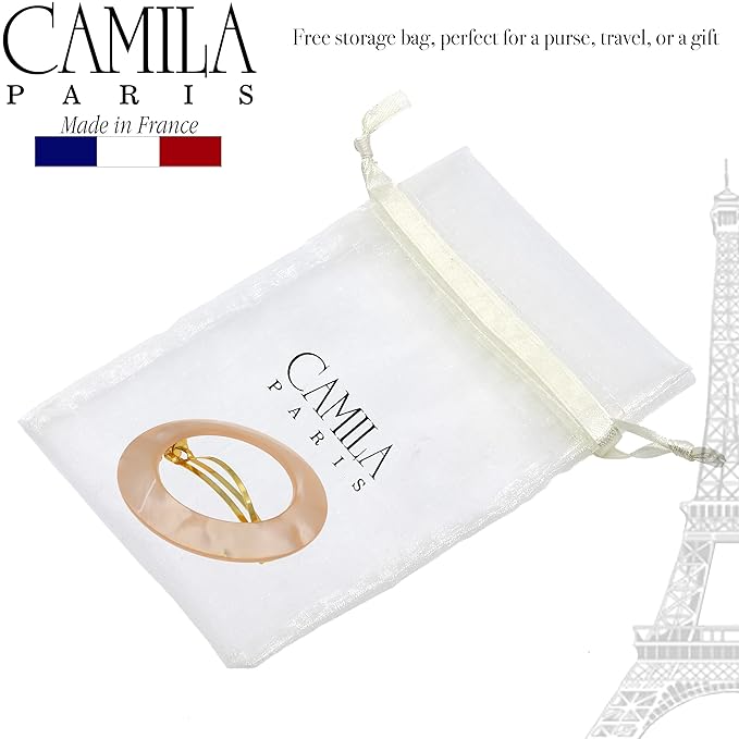 Camila Paris CP3258 French Hair Barrette Clip for Girls, Round Handmade Pink, Strong Hold Grip Hair Clips for Women, No Slip and Durable Styling Girls Hair Accessories, Made in France