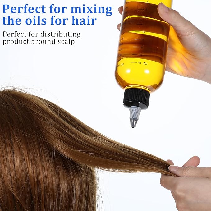 2 Pack Applicator Bottle for Hair 16.9oz Soft Squeeze Empty Oil Dispenser Hair Color Applicator Root Hair Dye PET Plastic Refillable Bottles for Salon Sylist with Graduated Scale and Twist Top