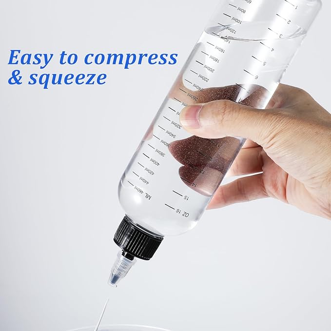 2 Pack Applicator Bottle for Hair 16.9oz Soft Squeeze Empty Oil Dispenser Hair Color Applicator Root Hair Dye PET Plastic Refillable Bottles for Salon Sylist with Graduated Scale and Twist Top