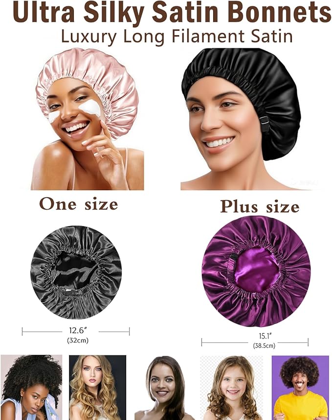 2Pcs Satin Bonnet Silky Bonnets Hair Bonnet For Sleeping Double Layer Curly Hair Sleep Cap Womens Silk Night Hats