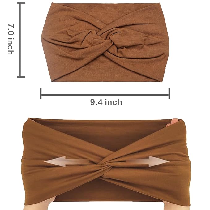 IVARYSS Extra Wide Boho Headbands for Women Non-Slip, 7'' Large Twist Knotted Stretchy Wraps Head Bands Hair Accessories, 4 Pack