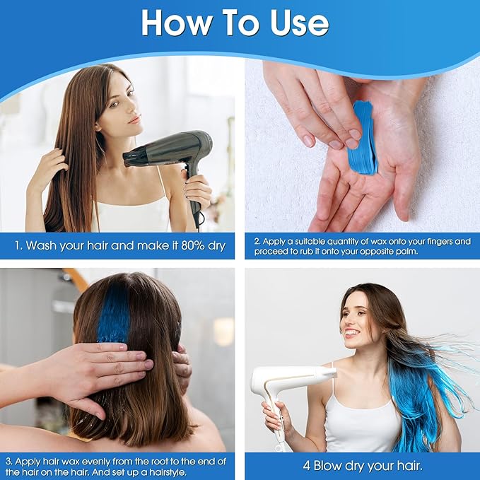 Temporary Hair Color Wax Kit, Stocking Stuffers for Teen Girls age 4 5 6 7 8 9 10+ Hair Dye Color Wax Washable Crazy Hair Style with Wiggle Eyes & Face Pens (Blue)