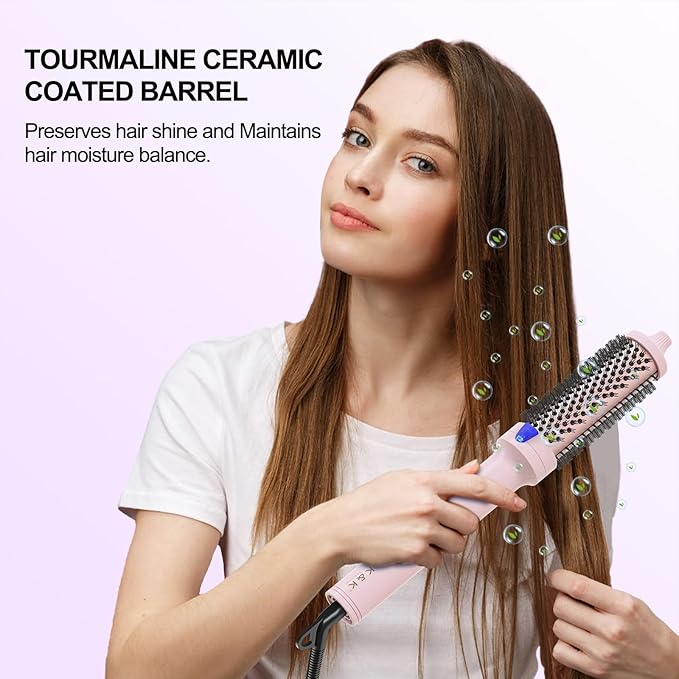 K&K 1.7 Inch Cool-AIR TECH Hair Styling Tool Bounce Brush, Heated Thermal Round Brush with Negative Ion Technology, Multiple Heat Settings for Blowout Look with Hair Care (Pink, 1.7 Inch)
