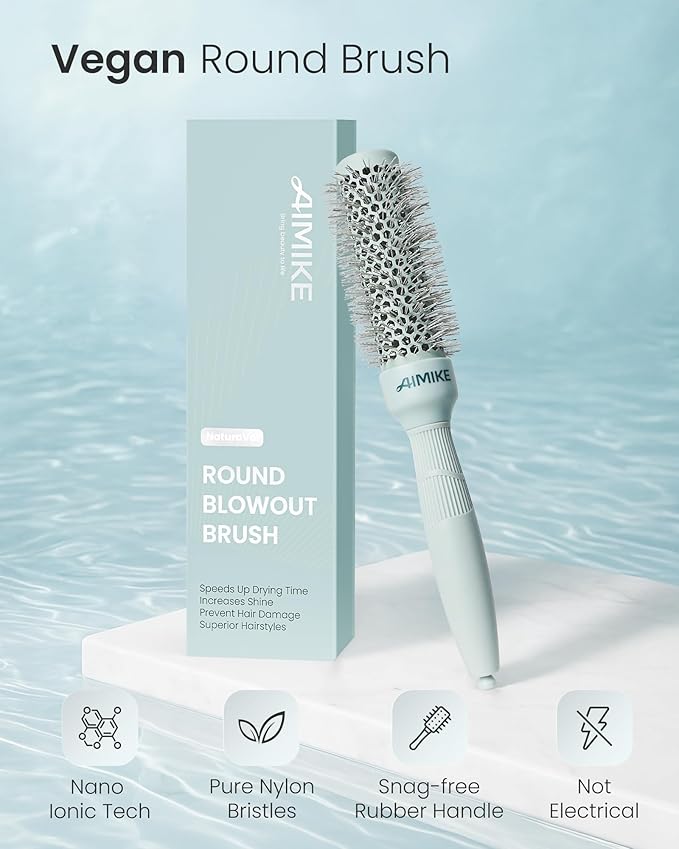 AIMIKE NaturaVol Round Brush for Blow Out, Small Round Hair Brush Nano Thermal Ceramic & Ionic Tech, for Blow Drying & Salon-like Styling at Home, Maximum Volume Shine - 1.3" Barrel, 2.1" w/Bristle