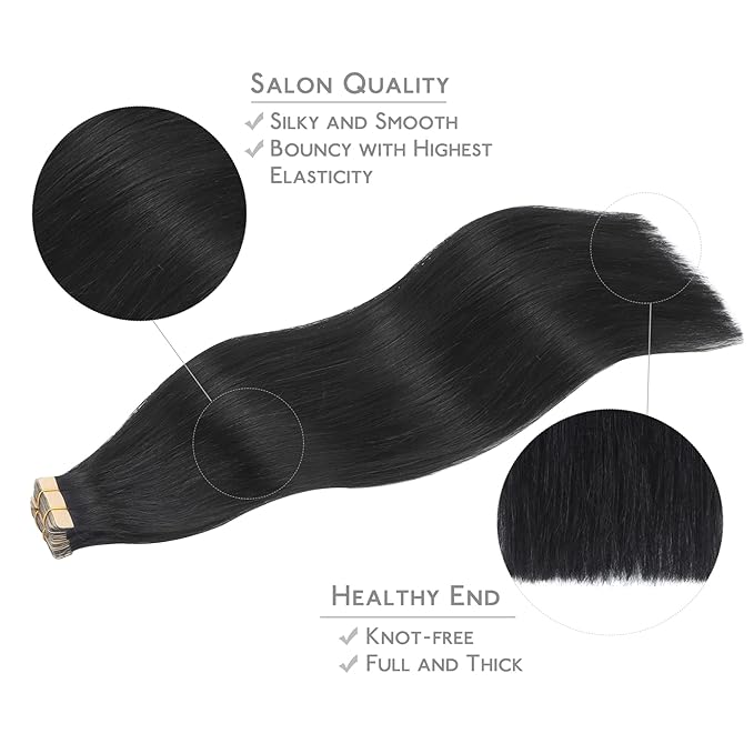 WENNALIFE Tape in Hair Extensions Human Hair, 20pcs 30g 10inch Jet Black Remy Hair Extensions Straight