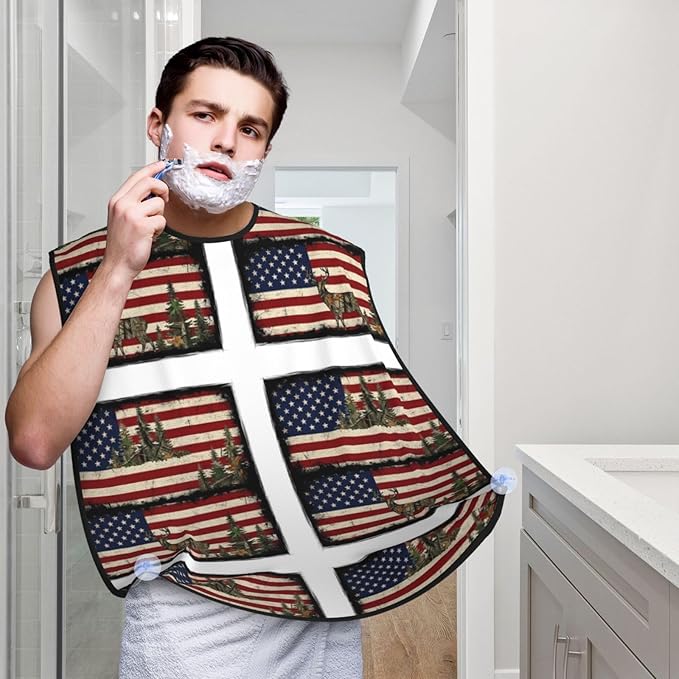 Men's Beard Maintenance Apron, Waterproof & Easy Clean, Hunting Camo Camouflage Deer American Flag
