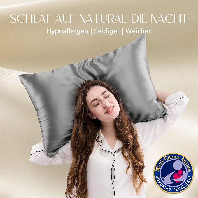ZIMASILK 100% Pure Mulberry Silk Pillowcase for Hair and Skin Health,Soft and Smooth,Both Sides Premium Grade 6A Silk,600 Thread Count,with Hidden Zipper,1pc (King 20''x36'', Gray)