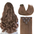 GOO GOO Clip in Hair Extensions Real Human Hair, Remy Human Hair Extensions Clip ins for Women, Natural Human Hair, 26inch 180g 7Pcs, #5 Light Ash Brown
