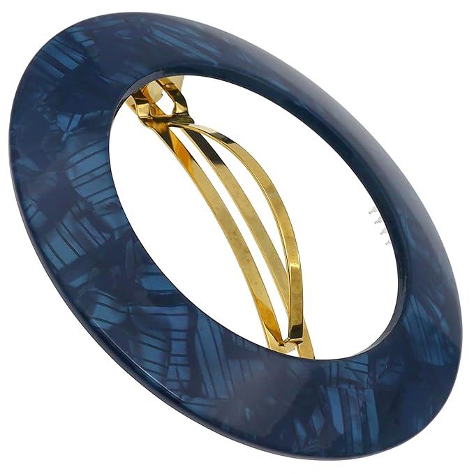 Camila Paris CP3257 French Hair Barrette Clip for Girls, Round Handmade Blue, Strong Hold Grip Hair Clips for Women, No Slip and Durable Styling Girls Hair Accessories, Made in France