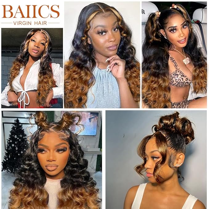 360 Lace Front Wigs Human Hair, 32 Inch, Ombre, Body Wave, Unprocessed Brazilian Virgin Hair, Pre Plucked With Baby Hair, Soft and Natural, Suitable For Any Occasions
