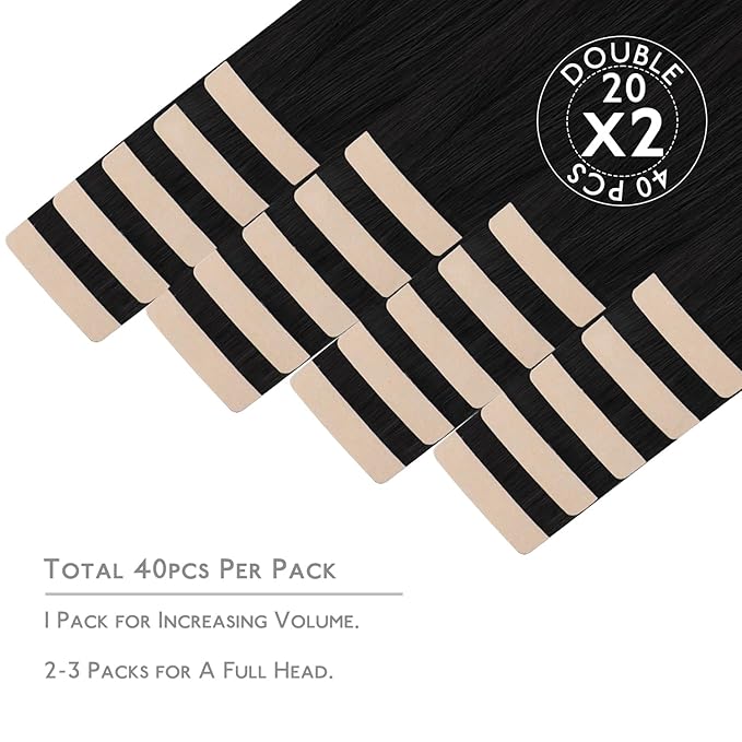 Wennalife Tape in Hair Extensions Human Hair, 40pcs 100g 14 inch Jet Black Hair Extensions Real Human Hair Straight Tape in Extensions Invisible Human Hair Extensions Reusable Real Hair Extensions