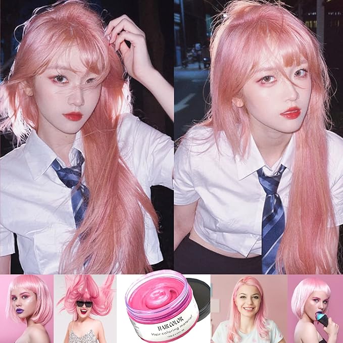 Temporary Hair Color Wax Dye,Hair Spray Color, Natural Hair Wax Color, Kids Temporay Hair Wax Dye Ash for Halloween Cosplay,Party,Masquerade (Pink, 120g)
