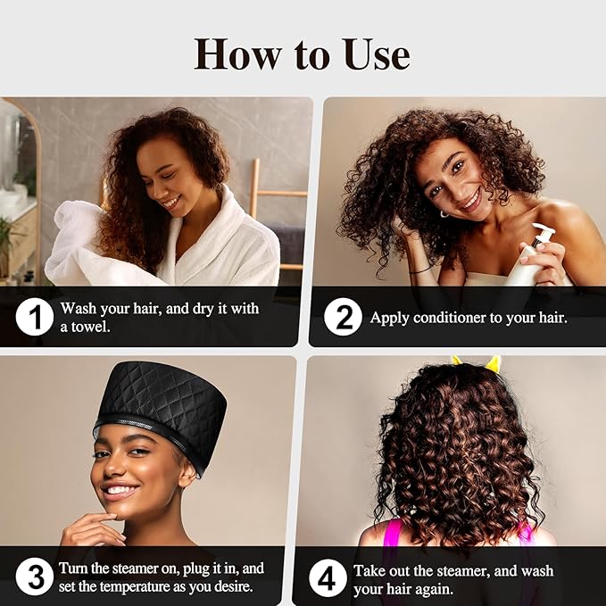 Heat Cap for Deep Conditioning: 10-Level Heats Up Quickly 3 Time Settings Hair Steamer for Natural Hair Home Use Thermal Steam Cap for Black Hair Portable Heating Caps
