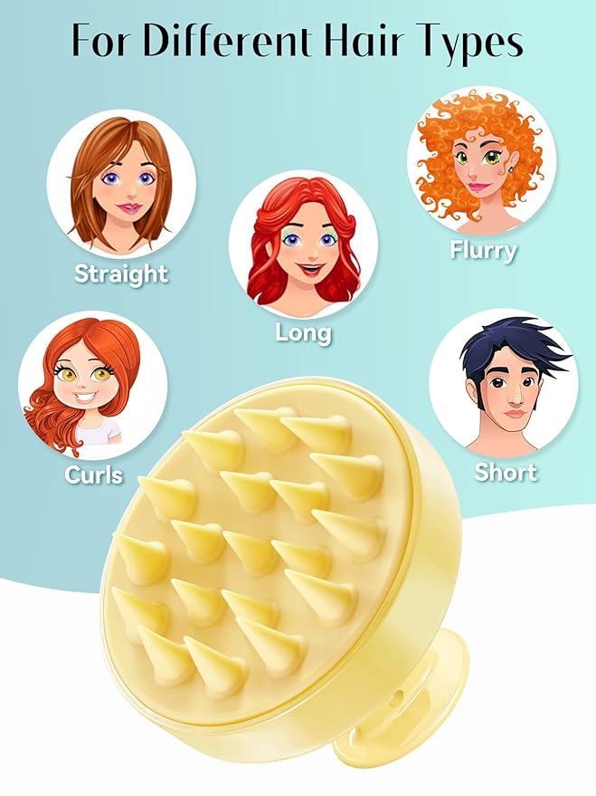HEETA Scalp Massager with Soft Silicone Bristles - Promotes Hair Growth, Exfoliates Scalp, Removes Dandruff, and Enhances Shampoo Cleansing, Yellow