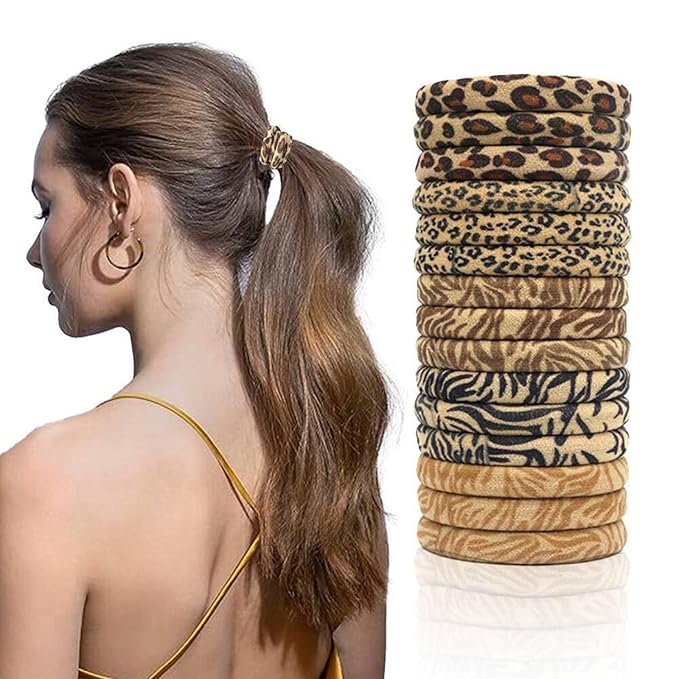 30 PCS Hair Ties for Women - Seamless Elastic Hair Bands, Gentle No Damage Ponytail Holders for Thin/Thick Hair, Durable Fashion Hair Accessories for Girl Mother(Leopard Print)