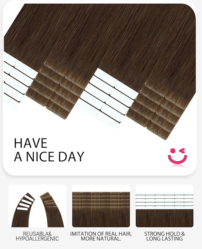 Youngsmile Insert Tape in Hair Extensions Injection Human Hair Extensions #4 Chocolate Brown Invisi Edge Tape ins Remy Human Hair 20 Inch Injected Hair Tape in Extensions 20pcs 45g Straight (#4,20'')