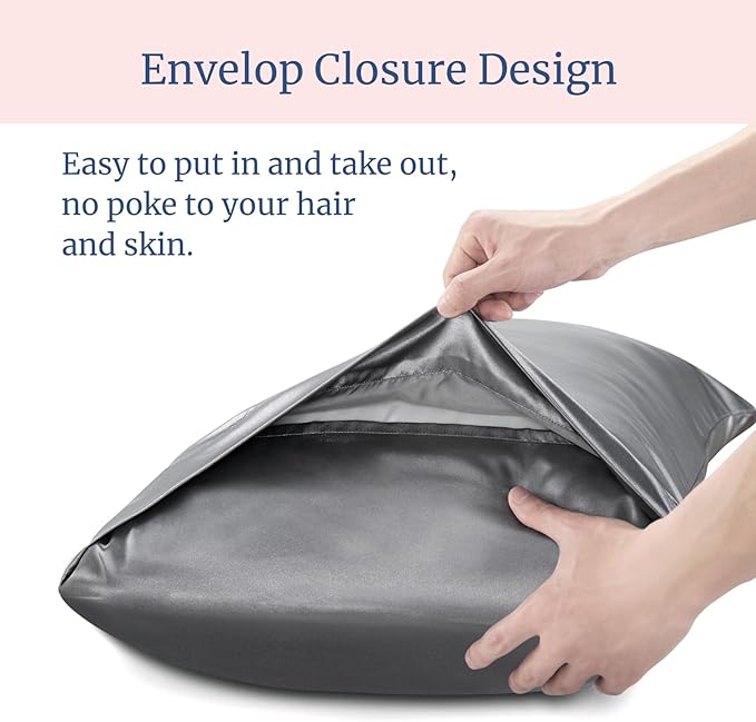 BEDELITE Satin Pillowcase for Hair and Skin, Super Soft and Cooling Similar to Silk Pillow Cases 2 Pack with Envelope Closure, Gift for Women Men(20"x36" King Size, Dark Grey)