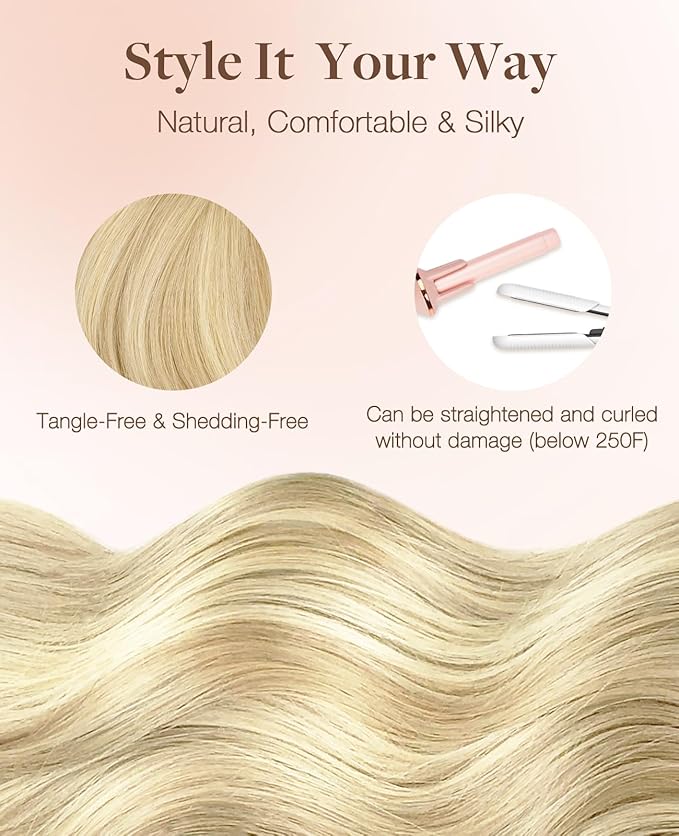 GOO GOO Invisi Edge Tape in Hair Extensions Human Hair, 18AT60A Pearl Ash Blonde Highlights, 6pcs 10inch 15g, Virgin Remy Hair, Seamless Injected Tape, Natural Look