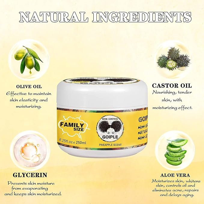 8.25 OZ Edge Control Wax for Women, Non-greasy Edge Smoother for Back Hair Extreme Hold Pack, Water-based Gel for All Hair Types, No Flaking, Extra Hold (Pineapple)
