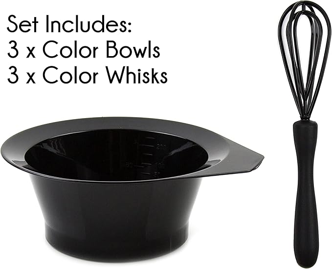 Hair Dye Bowl and Whisk Set - 3 Salon Mixing Bowls and 3 Color Whisks - Professional Hair Color Mixing Kit with Tint Bowls and Mixers for Hair Dye Application