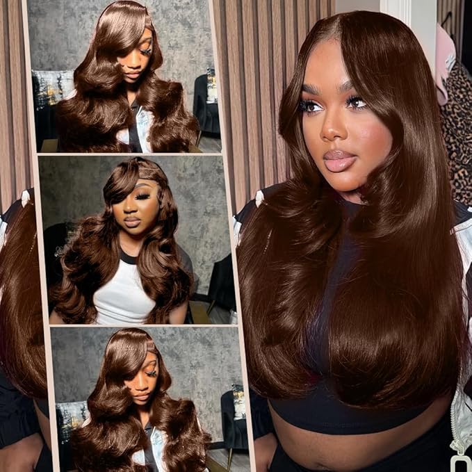 2X6 SKINLIKE HD Lace Closure Wigs Human Hair, Chocolate Brown Lace Front Wig, Body Wave Human Hair Wig Pre-Plucked Bleached Knots 250% Density HD Lace Closure Wigs 26 Inch