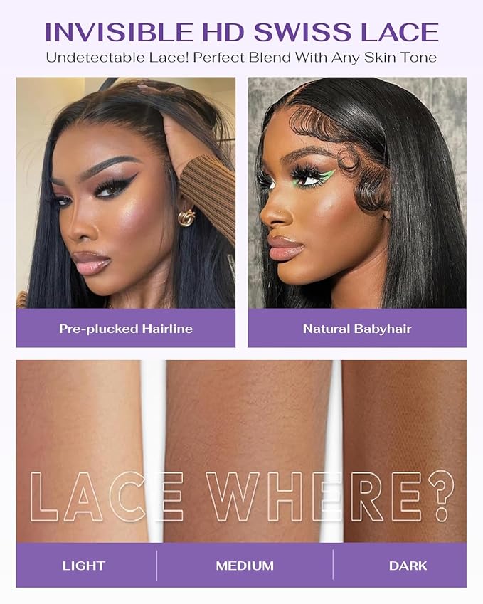 SKINLIKE Real HD Lace Wig 13x6 Full Frontal HD Lace Front Wigs Human Hair Pre Plucked Bleached Knots 180% Density 0.10mm Ultra-thin Invisible Lace Straight Human Hair Wigs For Women 20 Inch