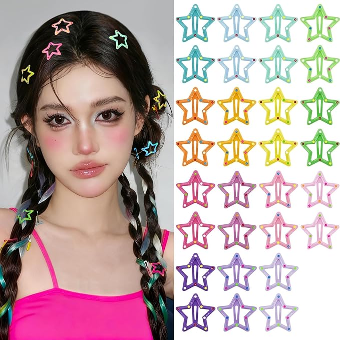 Star Hair Clips Multiple Colors Snap Hair Barrettes Non Slip Star Hair AccessoriesMetal Hair Clips for Girls Women -30 PCS 1.18"