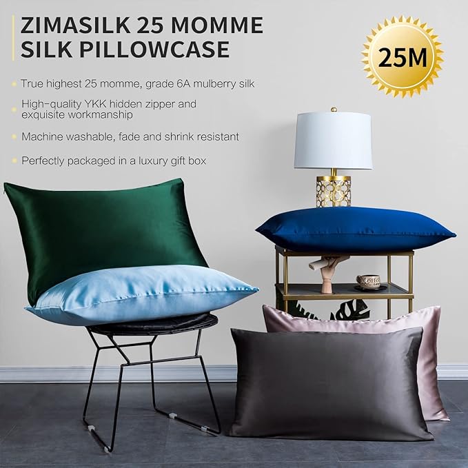 ZIMASILK 25 Momme 100% Pure Mulberry Silk Pillowcase for Hair and Skin Care, Highest Grade 6A Pillow Cases for Women, Long-Lasting Durablity, Gift for Women Men, 1Pc (Standard 20"x26", Ivory)